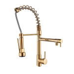 Torneira de Chuveiro Dourada com misturador de água quente e fria e guindaste com bico duplo