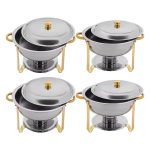Conjunto 4 Rechauds / Aquecedores de alimentos para buffet redondos 4.5L em aço inoxidável dourados