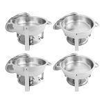 Conjunto 4 Rechauds / Aquecedores de alimentos para buffet redondos 4.5L em aço inoxidável prateados