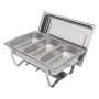 Rechaud / Aquecedor de alimentos para buffet retangular com 3 compartimentos 5L em aço inoxidável