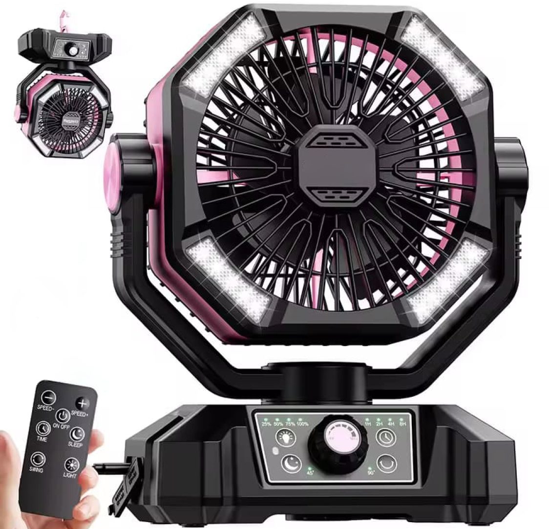 Ventilador Portátil com Bateria 20000mAh e Lanterna LED – Rosa