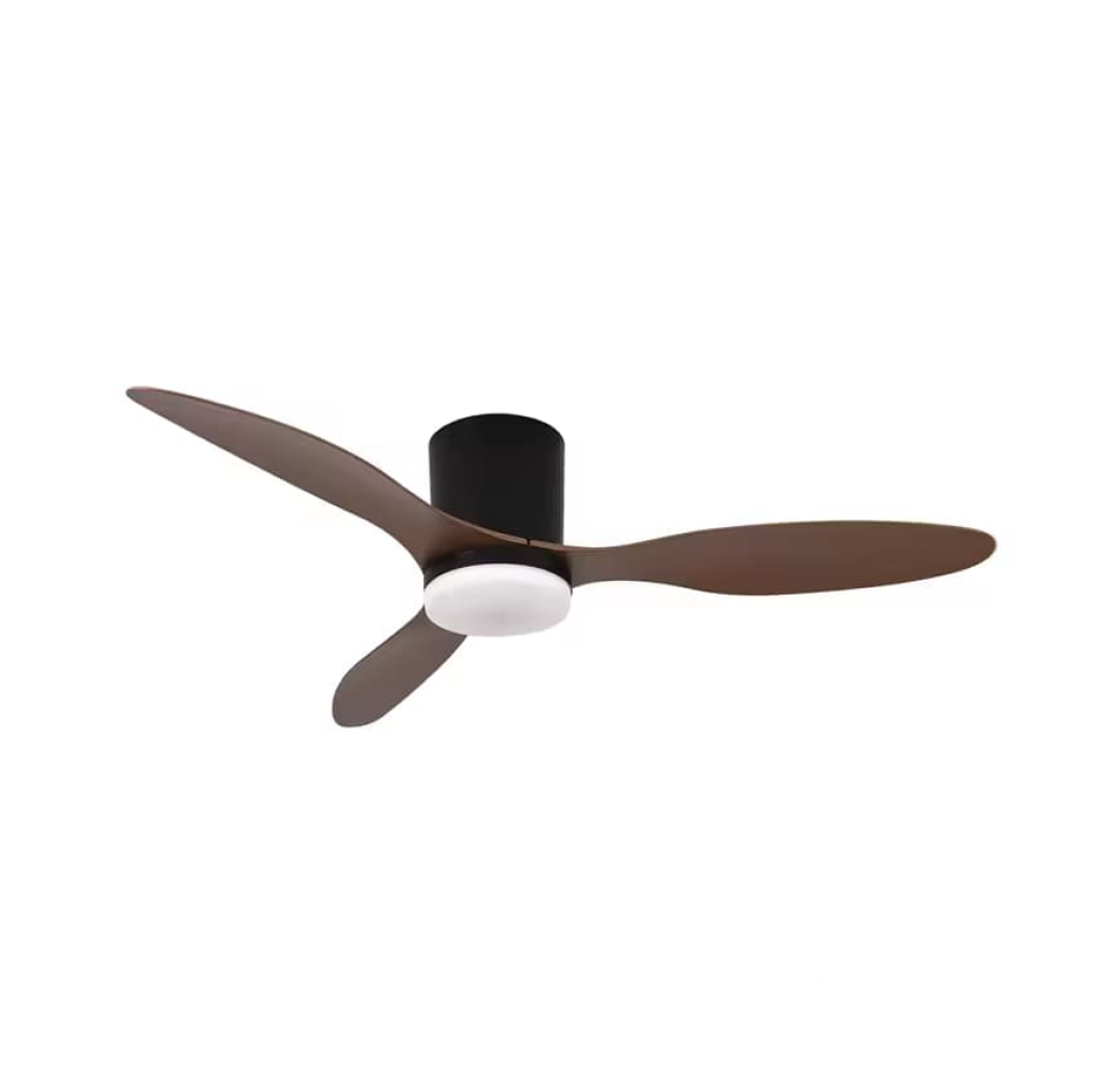 Ventilador de Teto com Luz e Controlo Remoto – Preto e Lâminas de Madeira