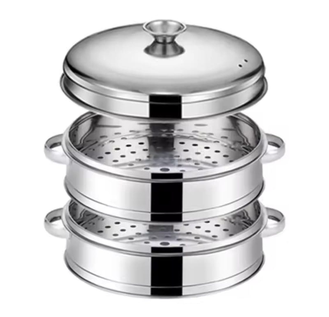 2 Camadas de Panela a Vapor com Tampa Ø16.5cm em Aço Inoxidável