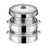 2 Camadas de Panela a Vapor com Tampa Ø29.4cm em Aço Inoxidável