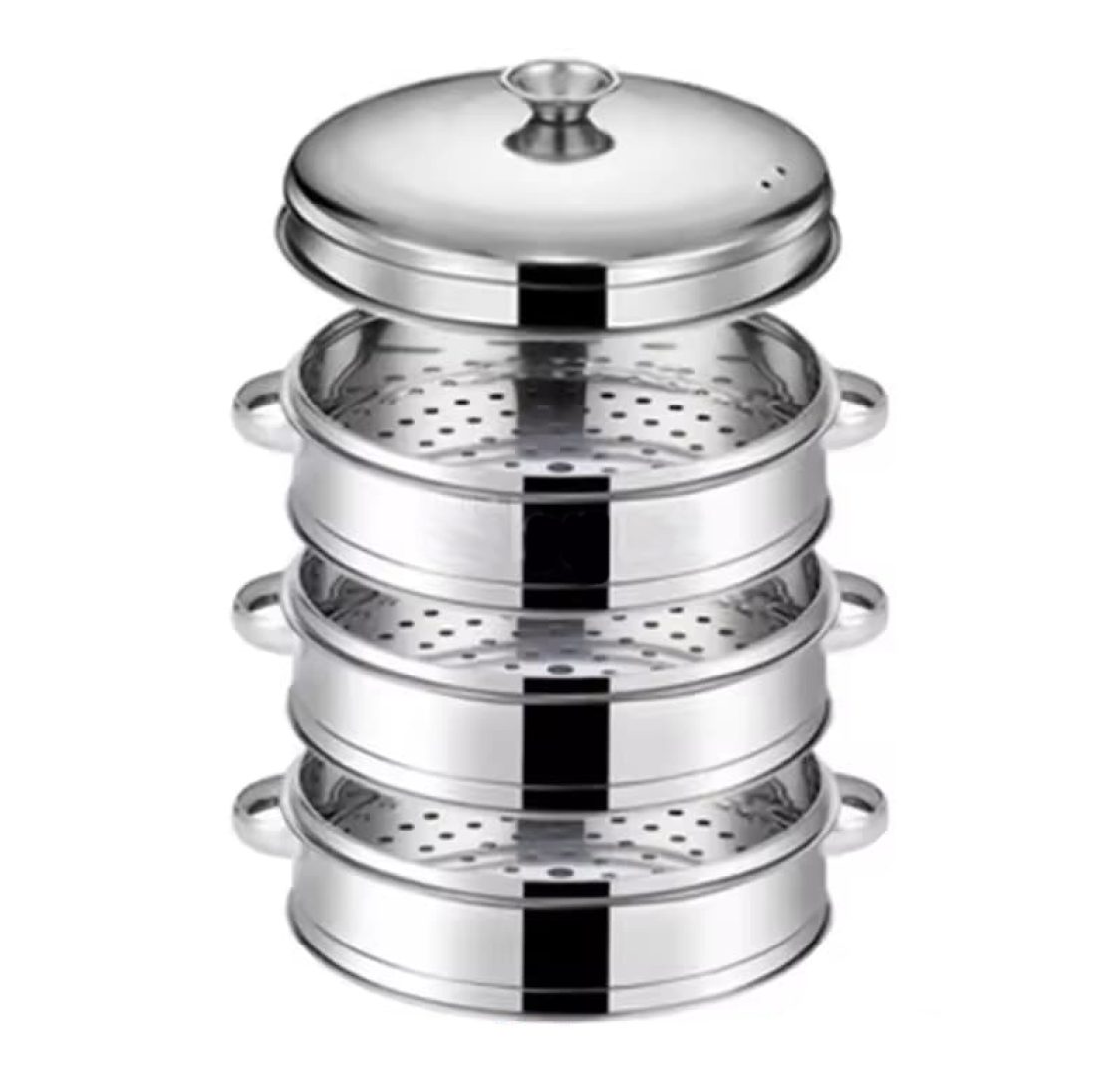 3 Camadas de Panela a Vapor com Tampa Ø22.5cm em Aço Inoxidável