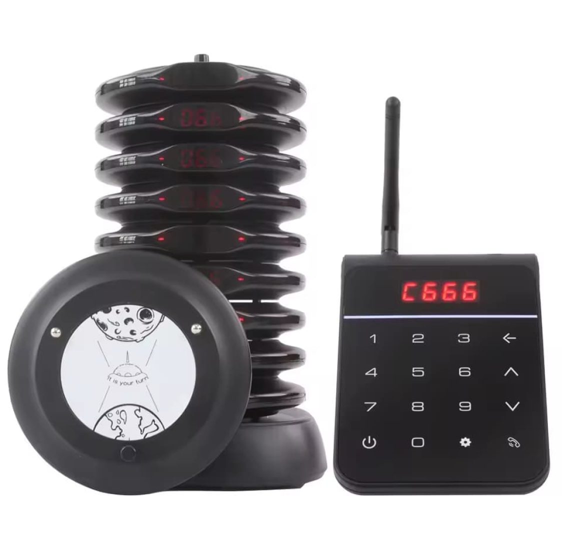 Conjunto 10 Discos de chamada para restaurante / Beeper / Pager alcance 500m com teclado separado
