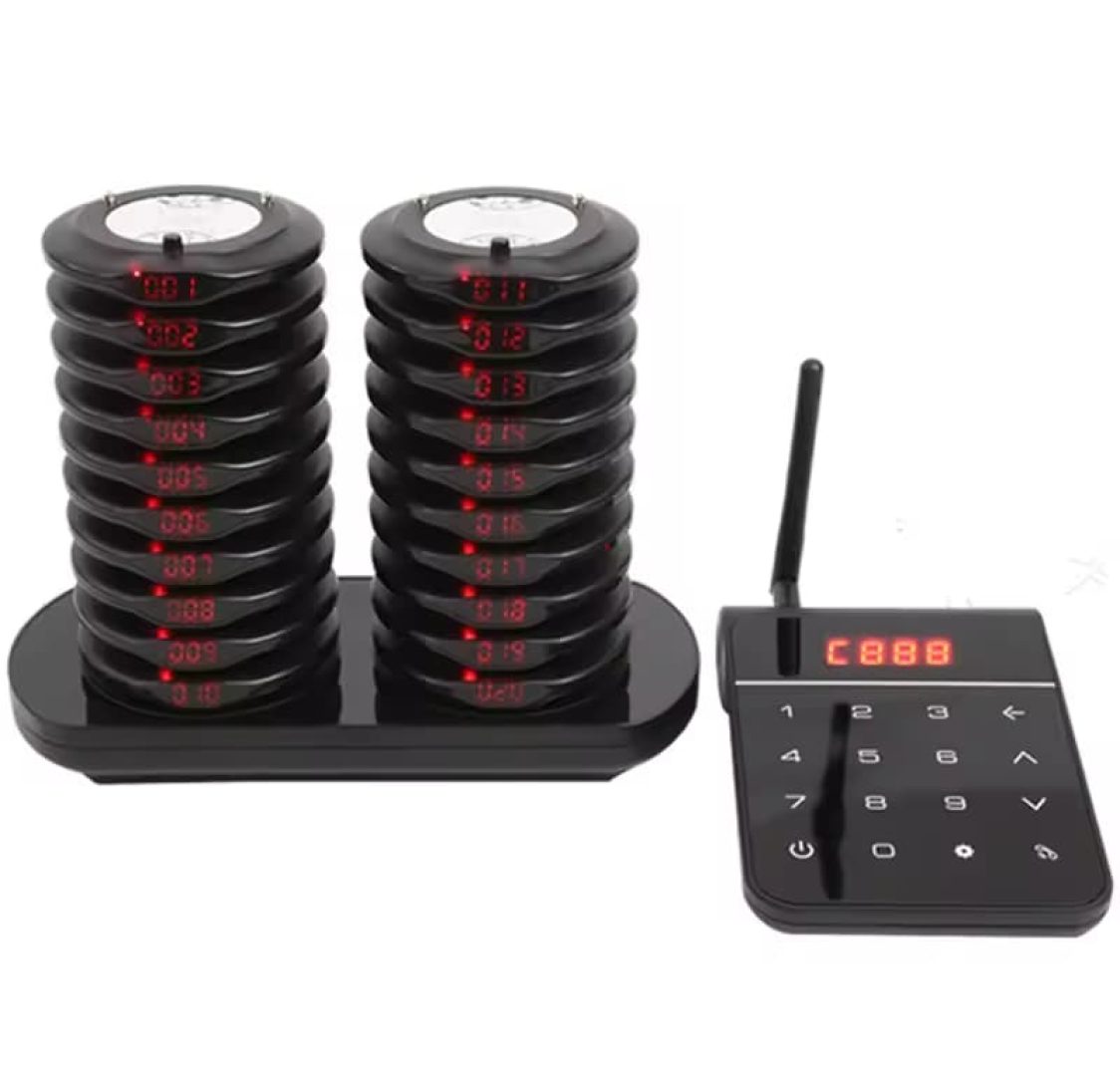 Conjunto 20 Discos de chamada para restaurante / Beeper / Pager alcance 500m com teclado separado