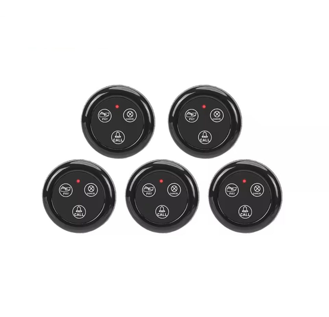 Conjunto 5 Discos de chamada para restaurante / Beeper / Pager com 3 botões alcance 80m