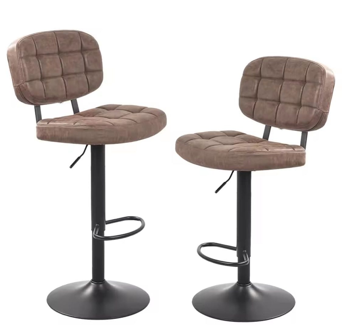Conjunto de 2 Bancos de Bar Castanhos Efeito Pele Metálicos Acolchoados
