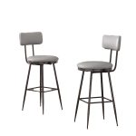 Conjunto de 2 Bancos de Bar Cinza Escuro Metálicos Acolchoados