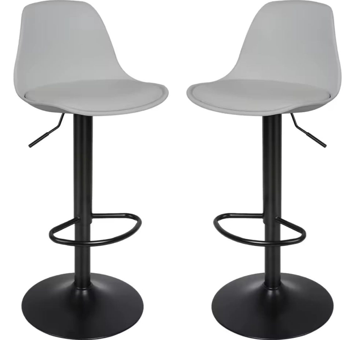 Conjunto de 2 Bancos de Bar Cinza Giratórios Acolchoados