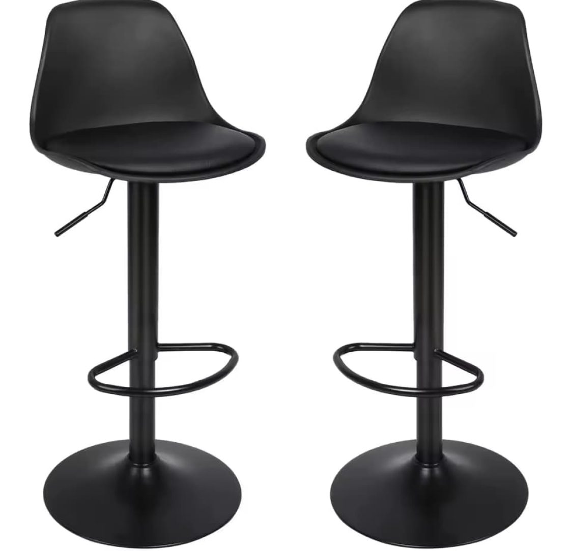 Conjunto de 2 Bancos de Bar Pretos Giratórios Acolchoados