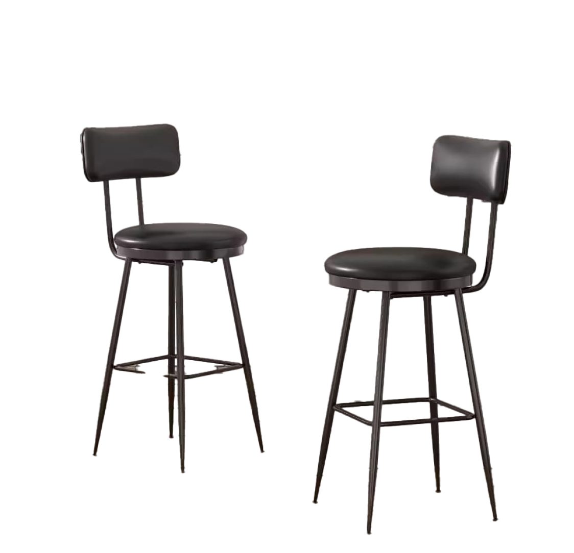 Conjunto de 2 Bancos de Bar Pretos Metálicos Acolchoados