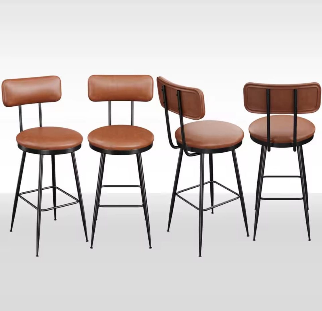 Conjunto de 4 Bancos de Bar Castanhos Metálicos Acolchoados