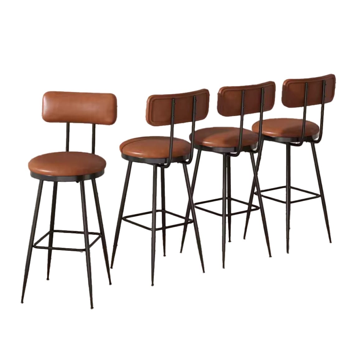 Conjunto de 4 Bancos de Bar Castanhos Metálicos Acolchoados