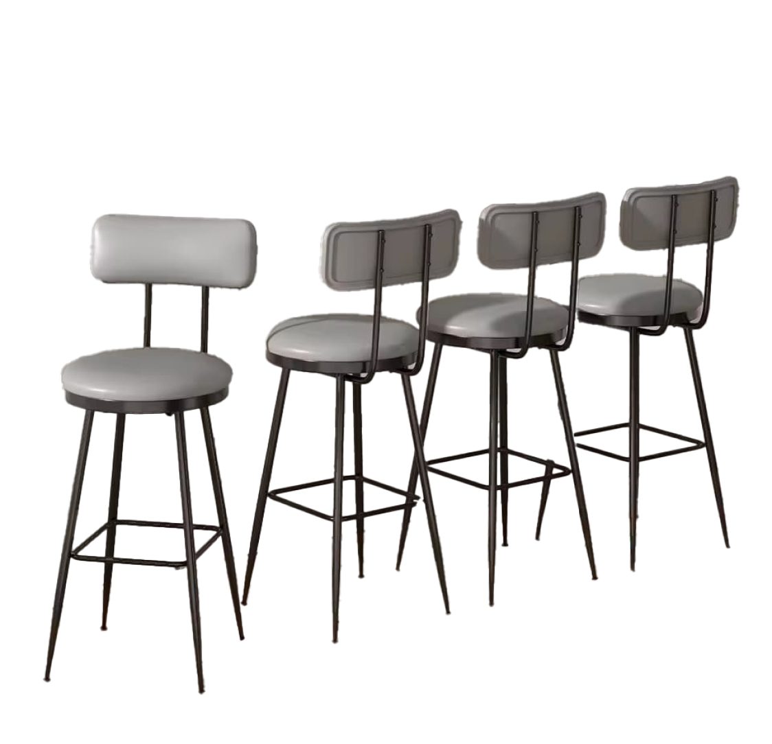 Conjunto de 4 Bancos de Bar Cinza Escuro Metálicos Acolchoados