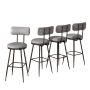 Conjunto de 4 Bancos de Bar Cinza Escuro Metálicos Acolchoados