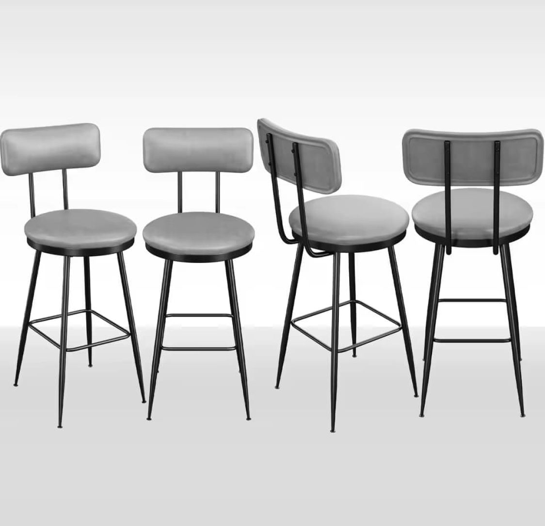 Conjunto de 4 Bancos de Bar Cinza Metálicos Acolchoados
