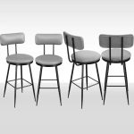 Conjunto de 4 Bancos de Bar Cinza Metálicos Acolchoados