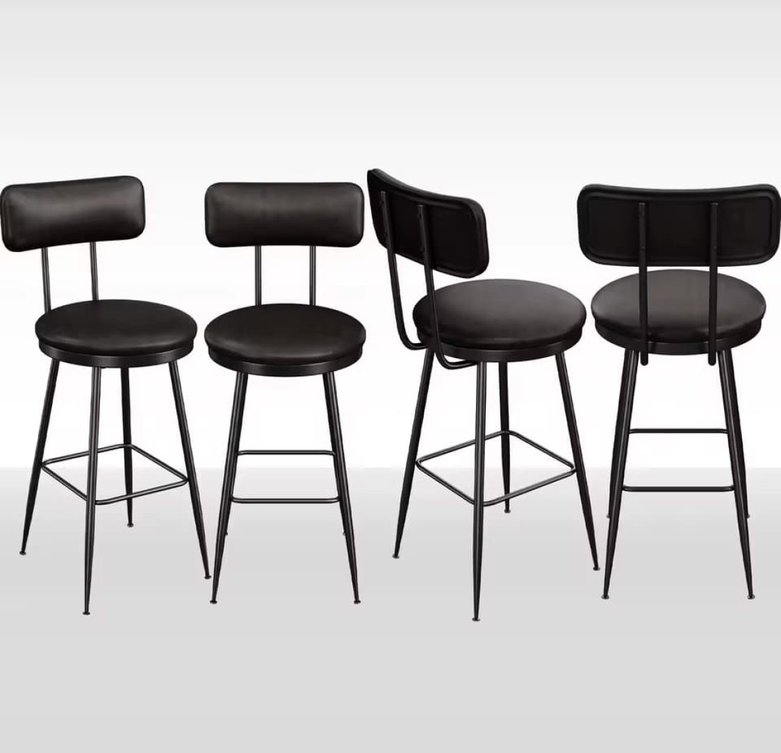 Conjunto de 4 Bancos de Bar Pretos Metálicos Acolchoados