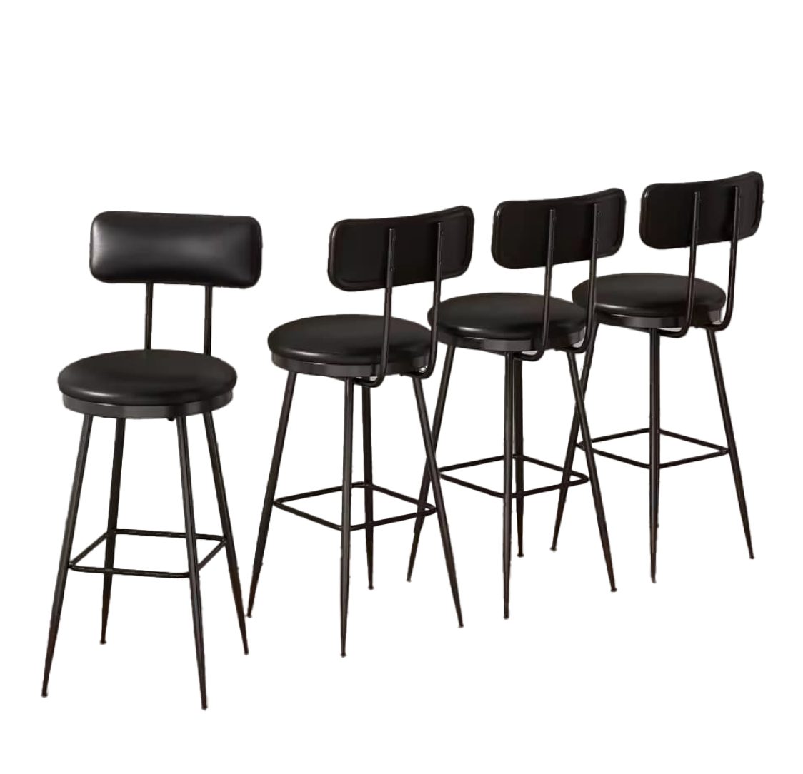 Conjunto de 4 Bancos de Bar Pretos Metálicos Acolchoados