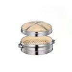 Camada de Panela a Vapor Ø14.5cm com Tampa em Aço Inoxidável e Bambu