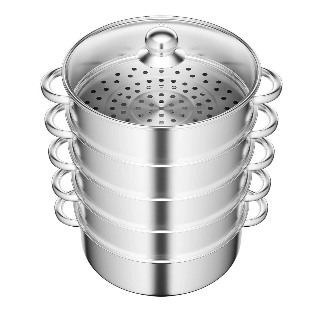 Panela a Vapor com 4 Camadas Ø46.5cm com Tampa em Aço Inoxidável